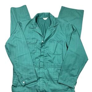Vintage 70s JC Penneys Big Mac green herringbone workwear coveralls USA made 42L